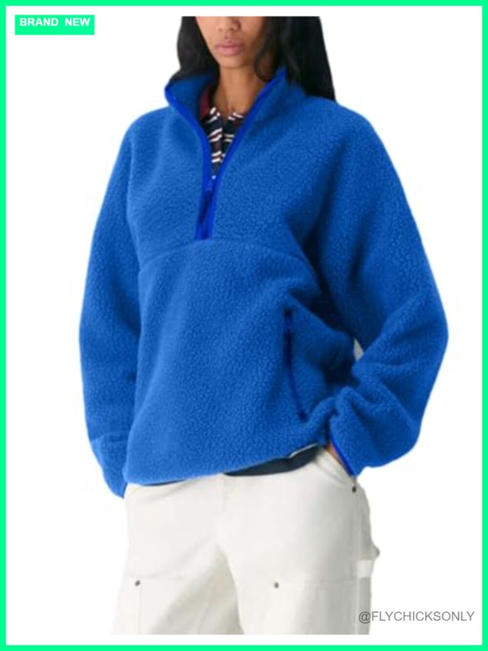 Women's Quarter Zip Fleece Pullover Fuzzy Sherpa Jacket
